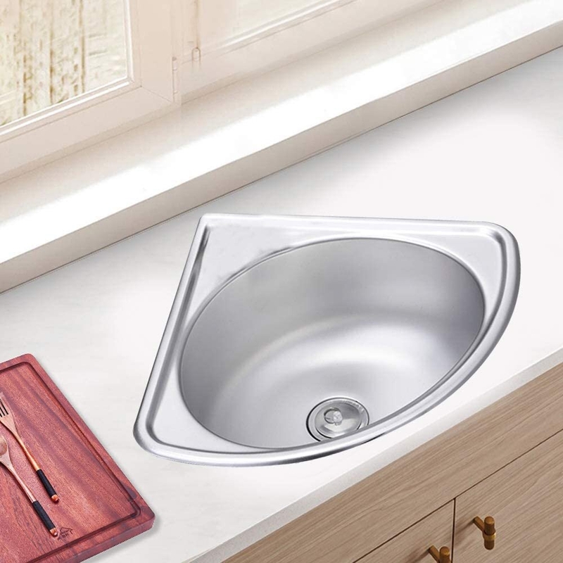 Kitchen Corner Basin Sink, Small Bathroom Vessel Sink Triangle Wall Mount Corner Vanity Stainless Steel Triangle Wash Basin Thick Small Sink Corner Wall-Mounted Single (Without Faucet And Inlet Pipe).