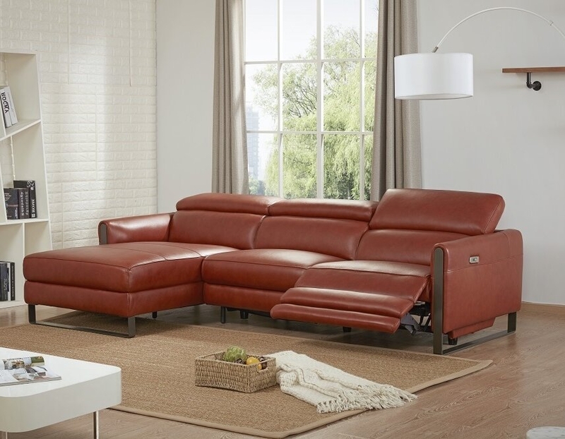 Kress 107" Wide Genuine Leather Reclining Sofa & Chaise