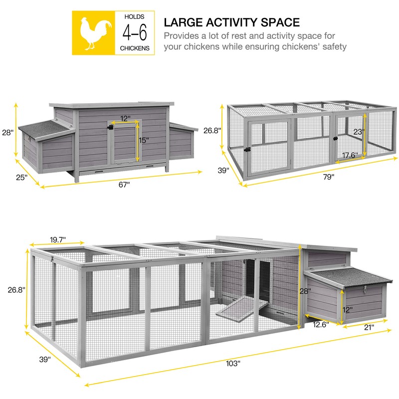 Maolis Chicken Coop with Chicken Run For Up To 6 Chickens