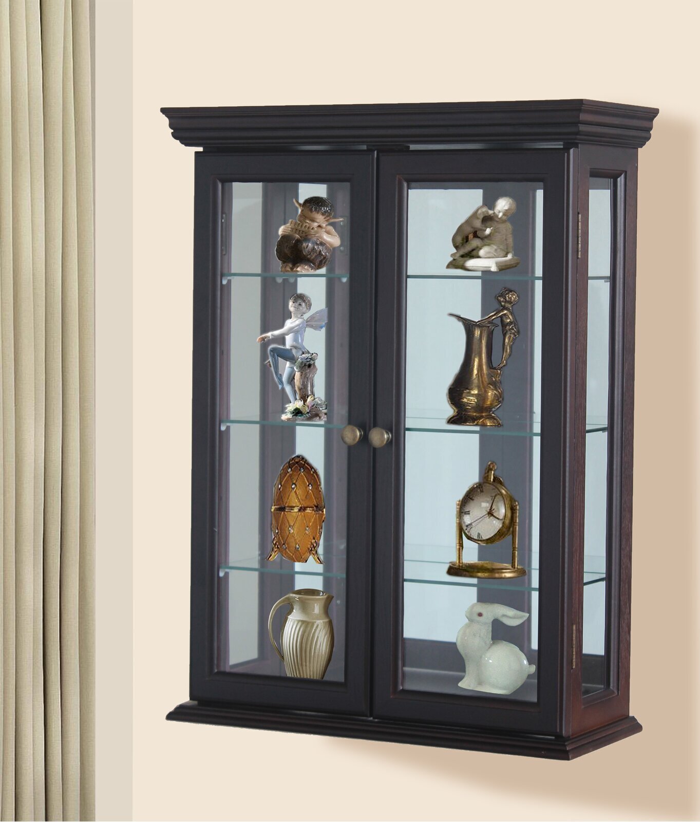 Mirror Backed Wall Mounted Curio Cabinet
