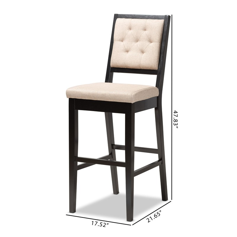 Modern And Contemporary Sand Fabric Upholstered And Dark Brown Finished Wood 2-Piece Counter Stool Set