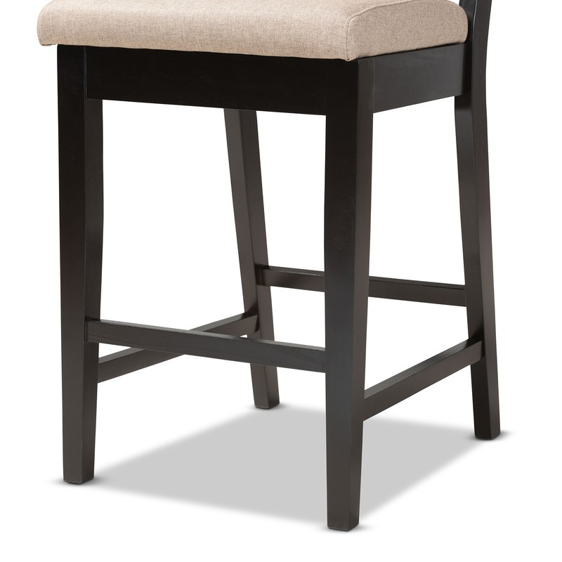 Modern And Contemporary Sand Fabric Upholstered And Dark Brown Finished Wood 2-Piece Counter Stool Set