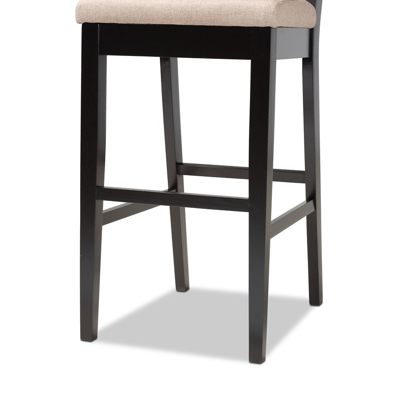 Modern And Contemporary Sand Fabric Upholstered And Dark Brown Finished Wood 2-Piece Counter Stool Set