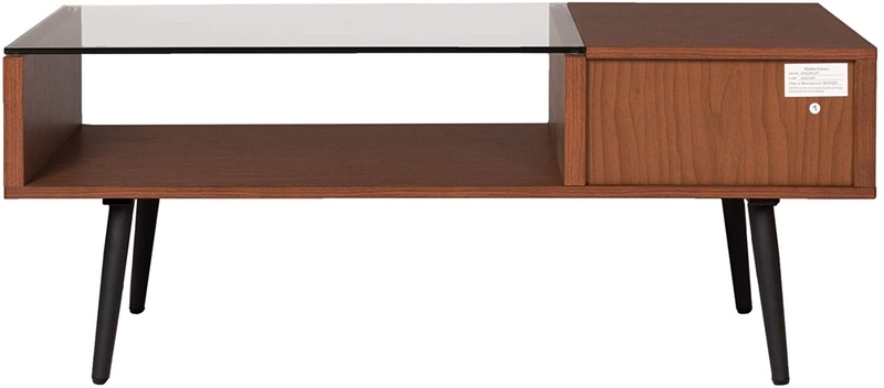 Modern Glass Top 1 Drawer Coffee Table, 42 Inch, Glass And Acorn