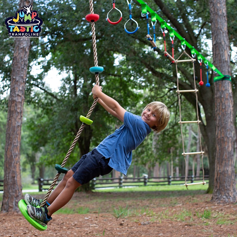 Ninja Line Warrior Obstacle Course Slackline with Climbing Rope Swing Set
