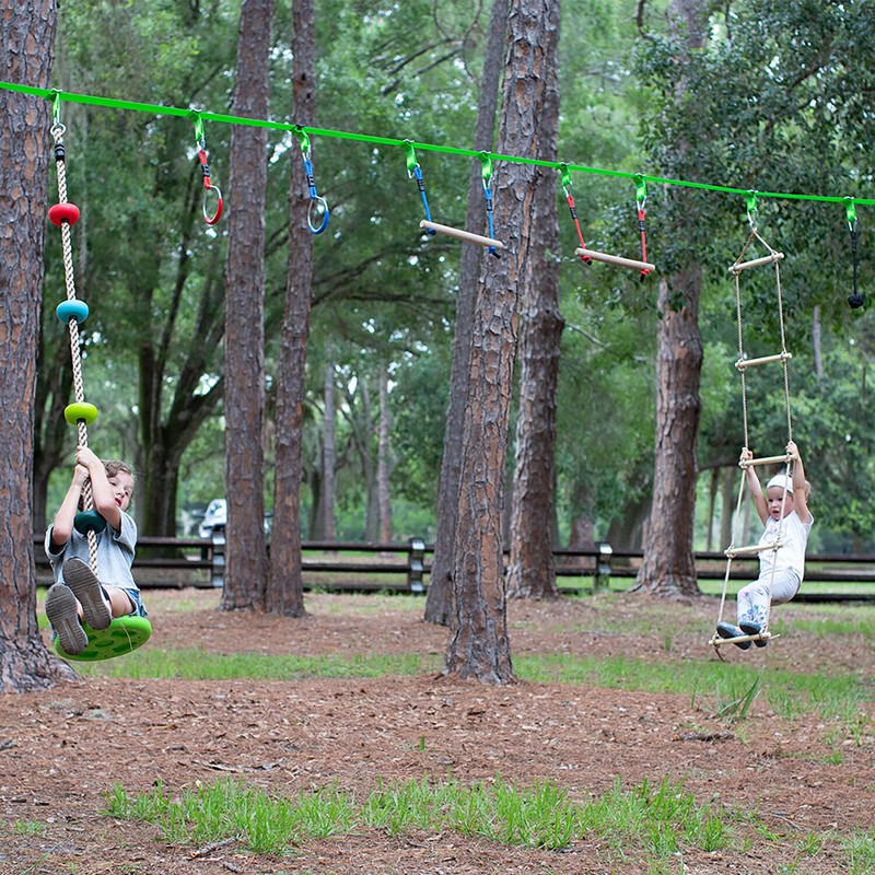 Ninja Line Warrior Obstacle Course Slackline with Climbing Rope Swing Set