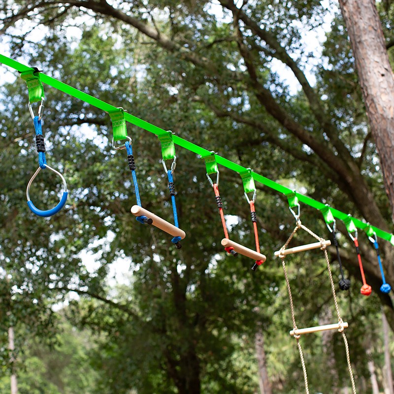 Ninja Line Warrior Obstacle Course Slackline with Climbing Rope Swing Set