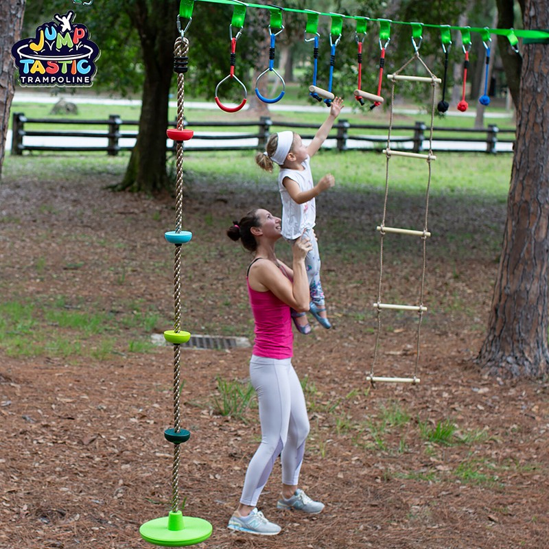 Ninja Line Warrior Obstacle Course Slackline with Climbing Rope Swing Set