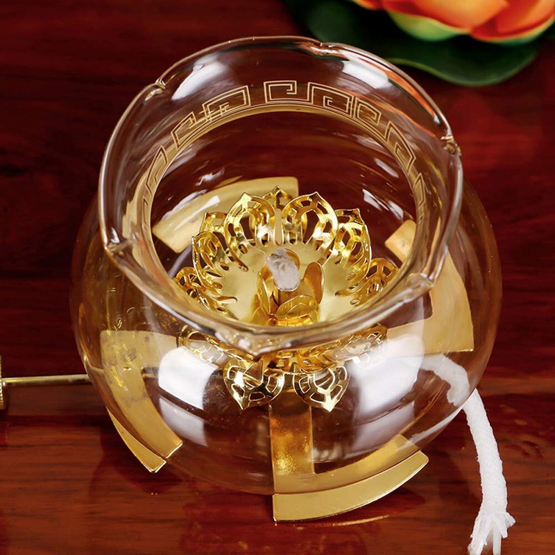 Oil Lamps For Indoor Use With Glass Crystal Glass Lotus Light Holder Home Buddha Front Light Kerosene Lamp Ultra Pure Paraffin Lamp Oilcandle Holder Lantern