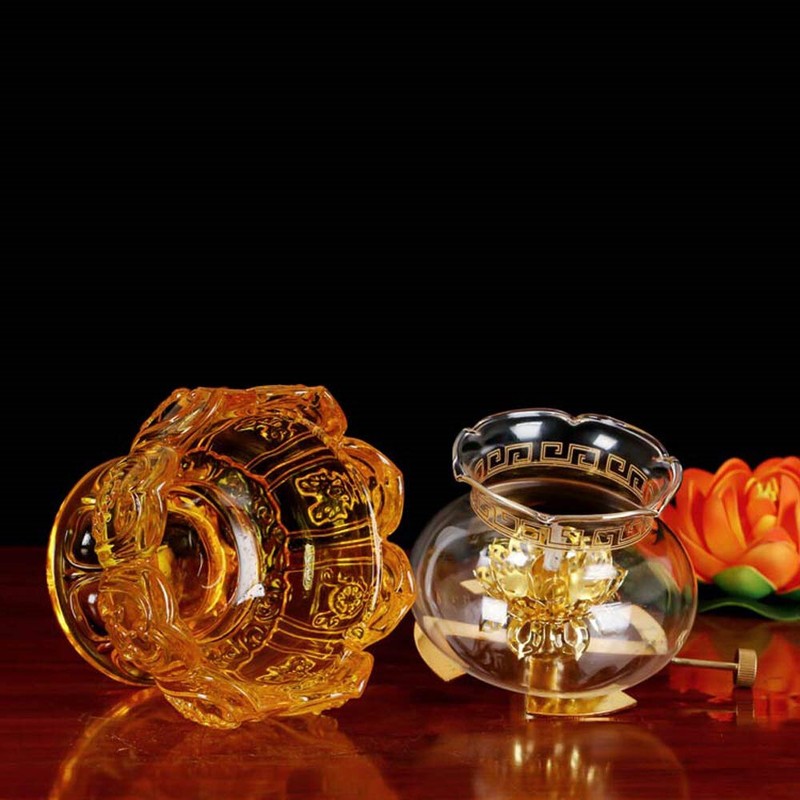 Oil Lamps For Indoor Use With Glass Crystal Glass Lotus Light Holder Home Buddha Front Light Kerosene Lamp Ultra Pure Paraffin Lamp Oilcandle Holder Lantern