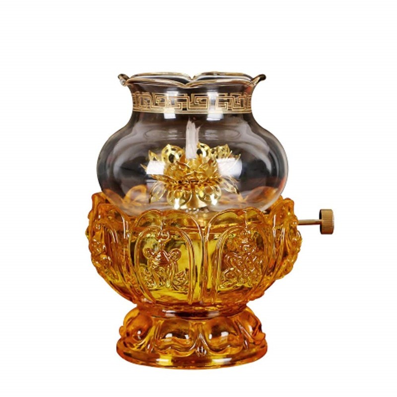 Oil Lamps For Indoor Use With Glass Crystal Glass Lotus Light Holder Home Buddha Front Light Kerosene Lamp Ultra Pure Paraffin Lamp Oilcandle Holder Lantern