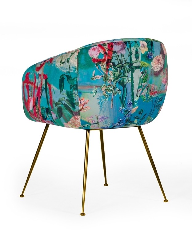 Osbourn Velvet Upholstered Wingback Arm Chair in Blue/Pink