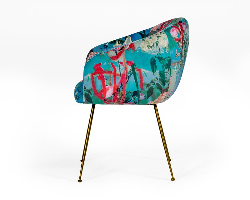 Osbourn Velvet Upholstered Wingback Arm Chair in Blue/Pink