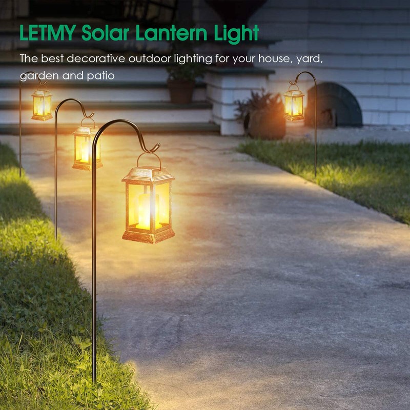 Outdoor Hanging Solar Flame Palace Lantern For Gardens, Terraces, Sidewalks - 2 Pack, Bronze