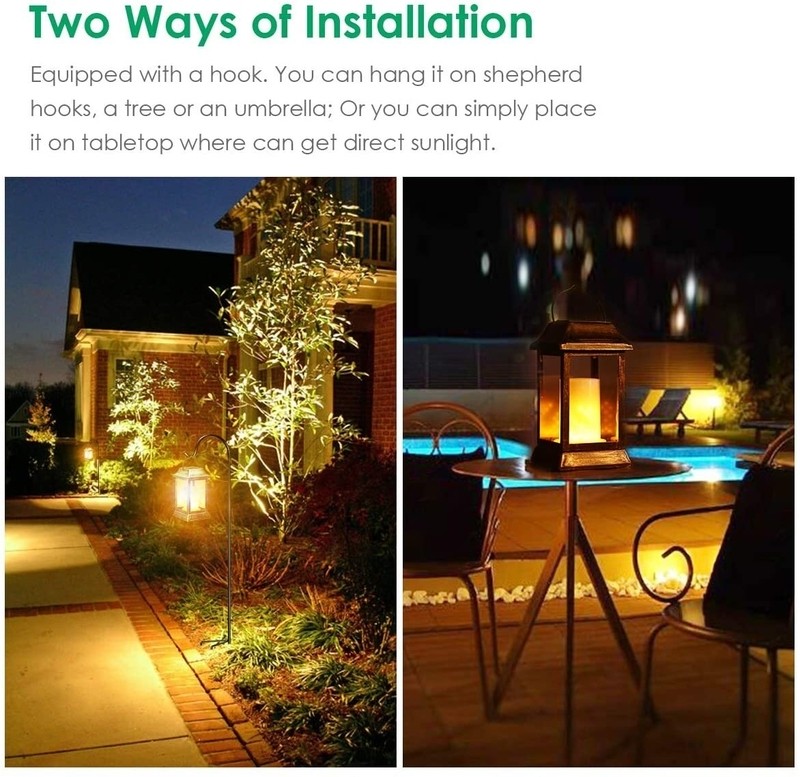 Outdoor Hanging Solar Flame Palace Lantern For Gardens, Terraces, Sidewalks - 2 Pack, Bronze