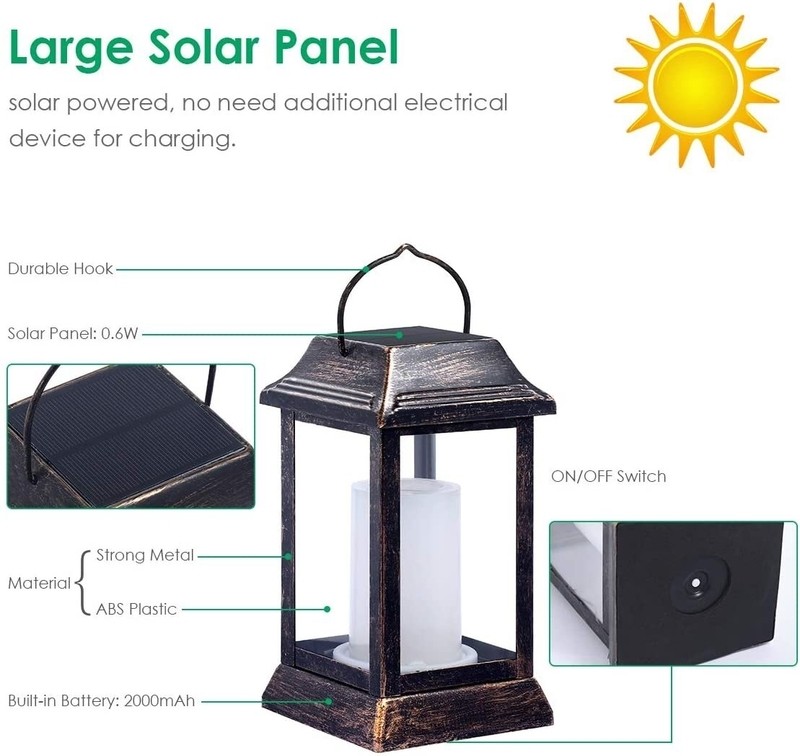 Outdoor Hanging Solar Flame Palace Lantern For Gardens, Terraces, Sidewalks - 2 Pack, Bronze