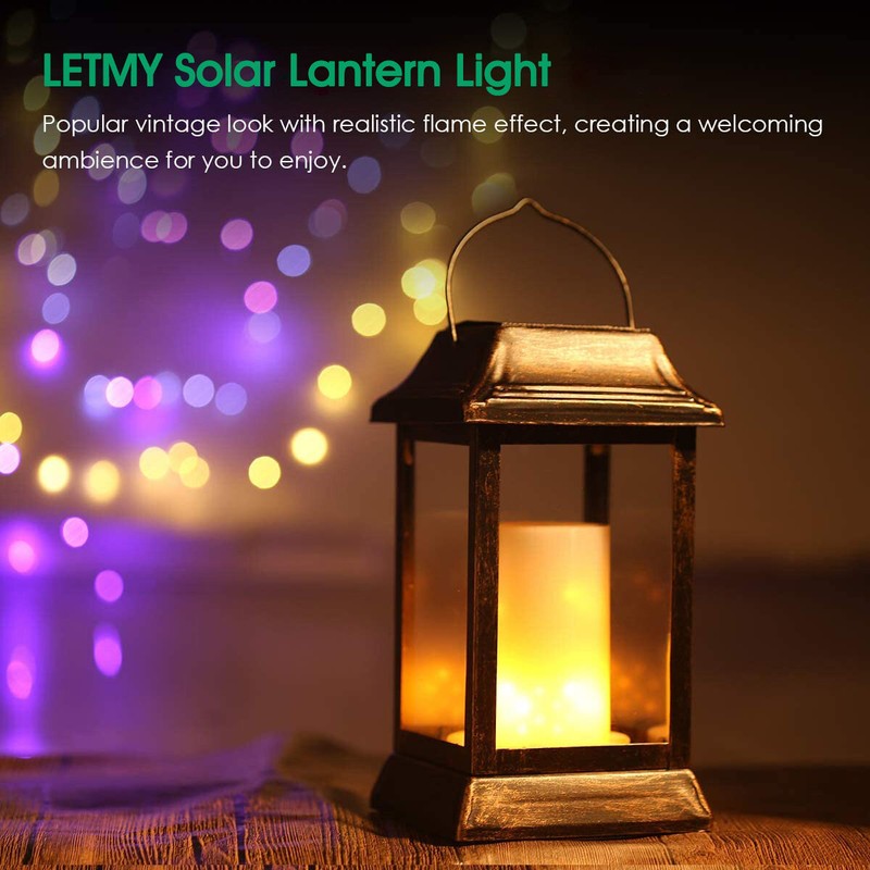 Outdoor Hanging Solar Flame Palace Lantern For Gardens, Terraces, Sidewalks - 2 Pack, Bronze