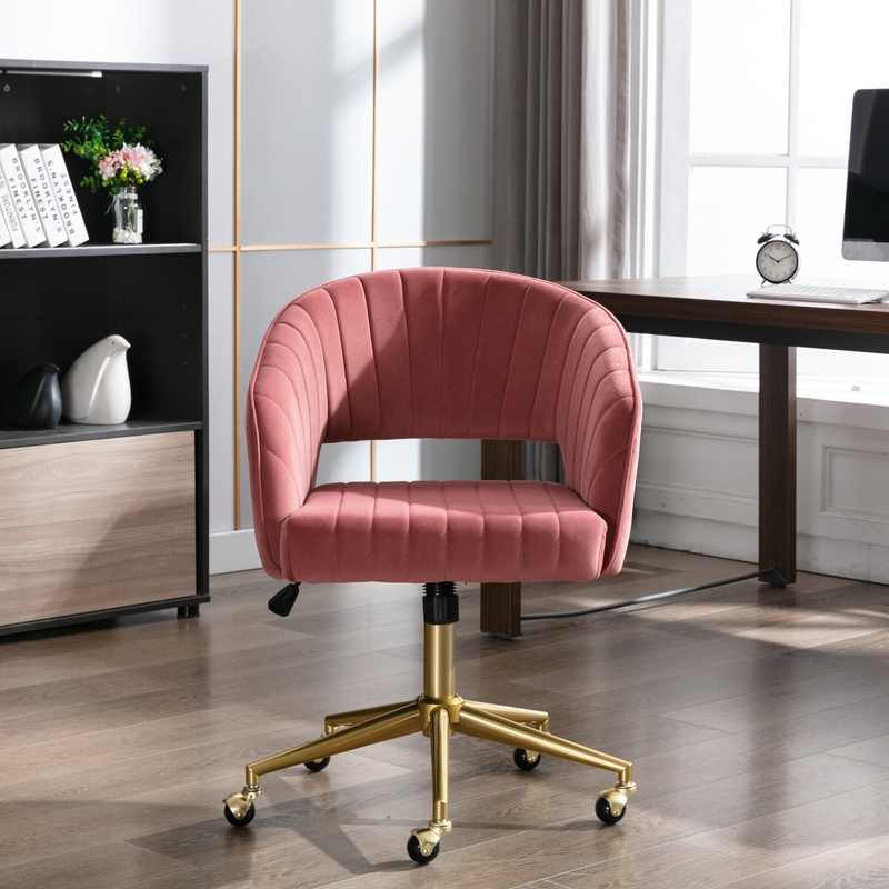 Pink Home Office Task Chair,Leisure Retro Modern Swivel Accent Chair With Wheels
