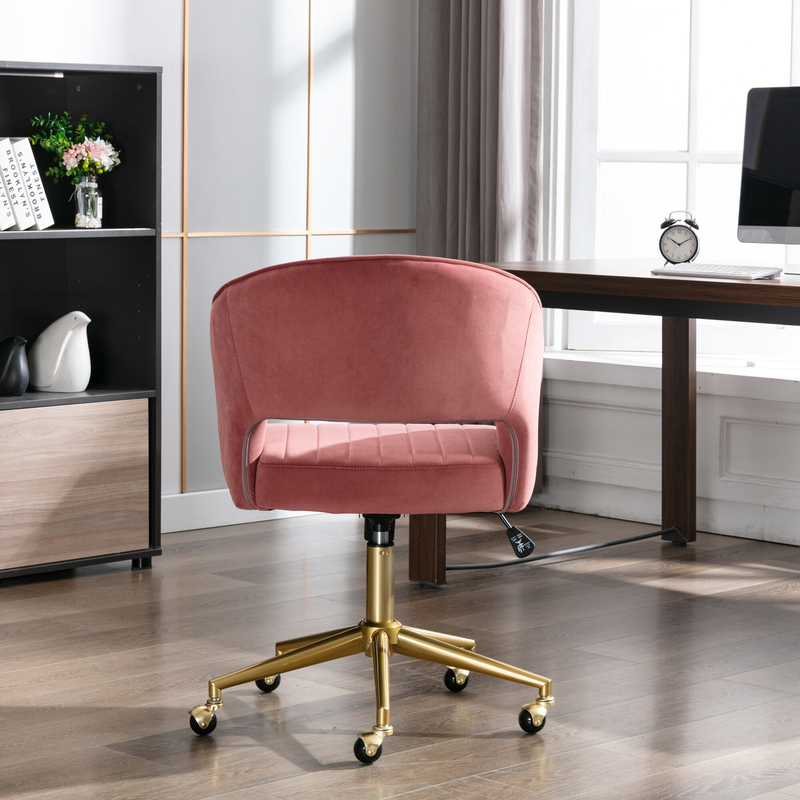 Pink Home Office Task Chair,Leisure Retro Modern Swivel Accent Chair With Wheels