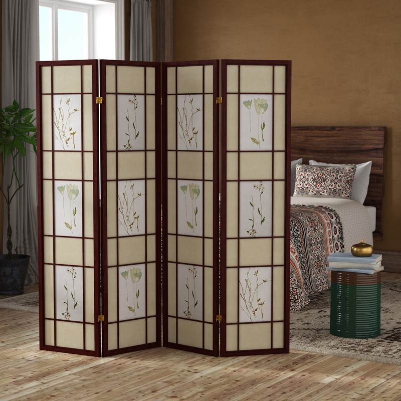 Pothier 70'' H 4 - Panel Solid Wood Folding Room Divider