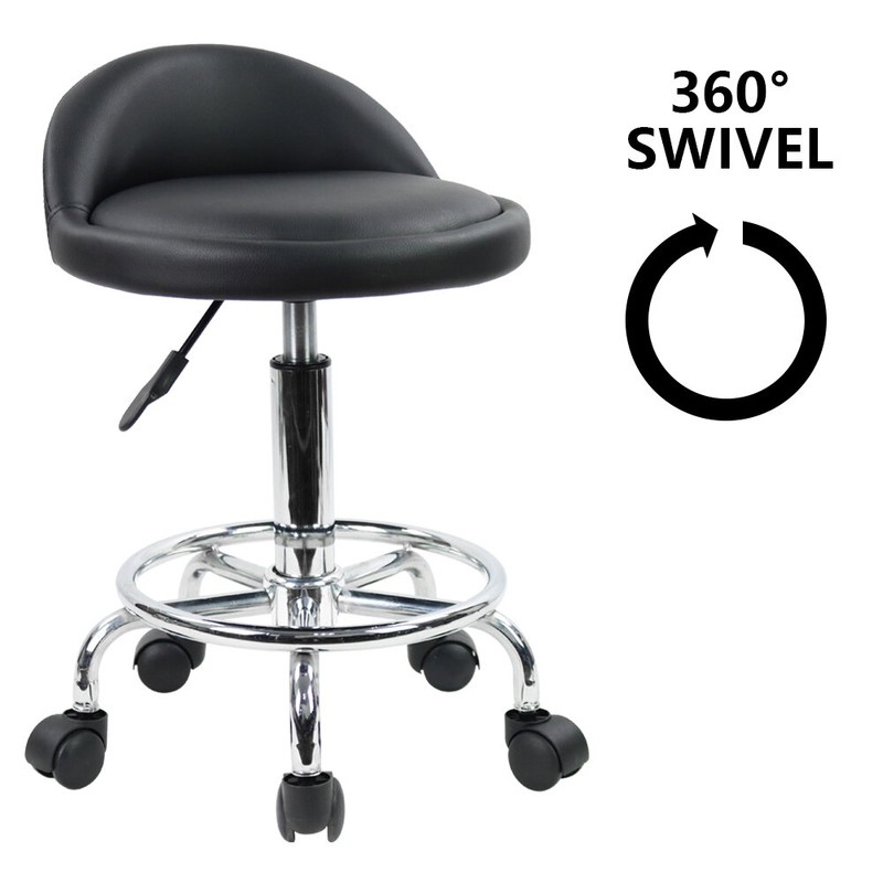 PU Leather Round Rolling Height Adjustable Lab Stool with Footrest