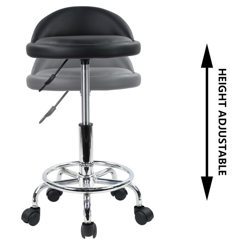 PU Leather Round Rolling Height Adjustable Lab Stool with Footrest