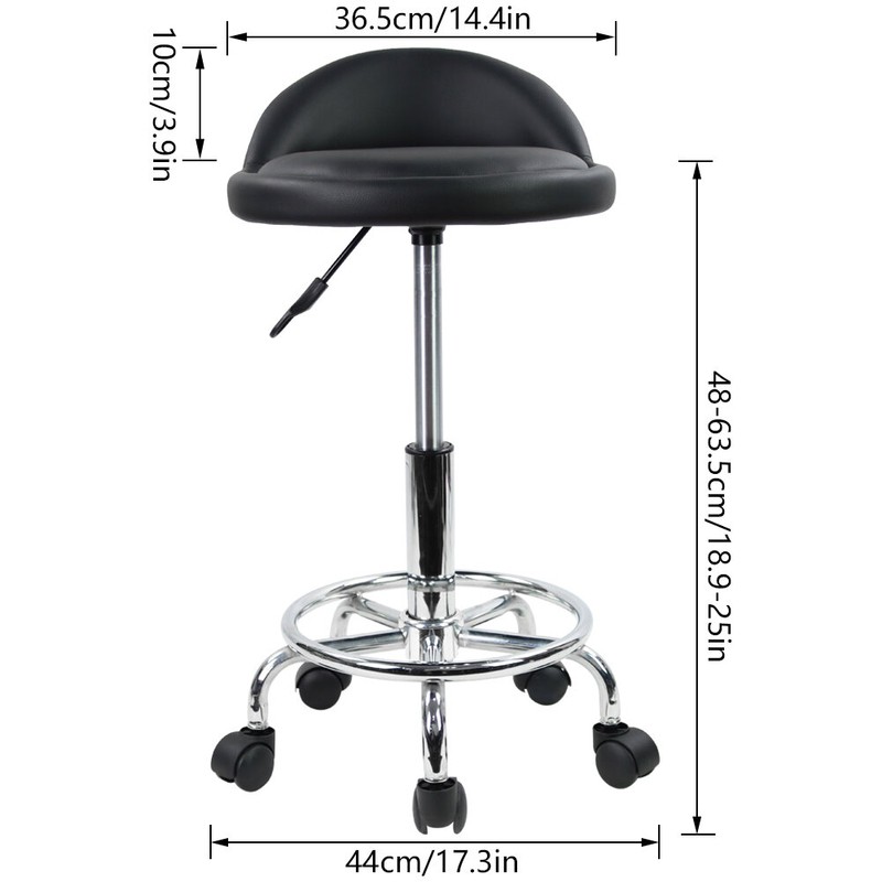 PU Leather Round Rolling Height Adjustable Lab Stool with Footrest