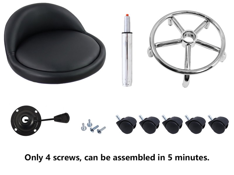 PU Leather Round Rolling Height Adjustable Lab Stool with Footrest