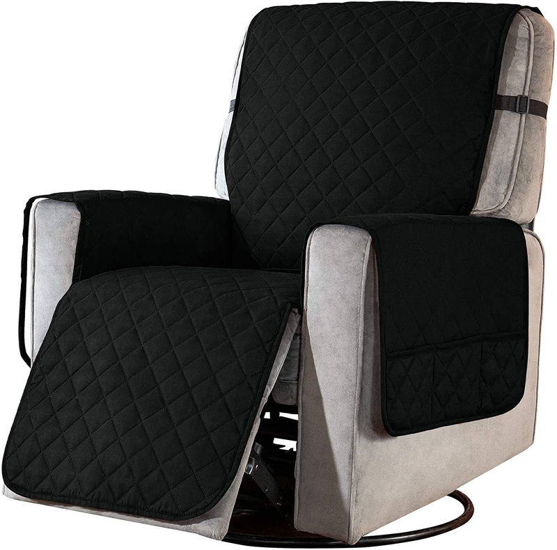 Quilted Reversible Box Cushion Recliner Slipcover With 6 Side Pockets And Strap