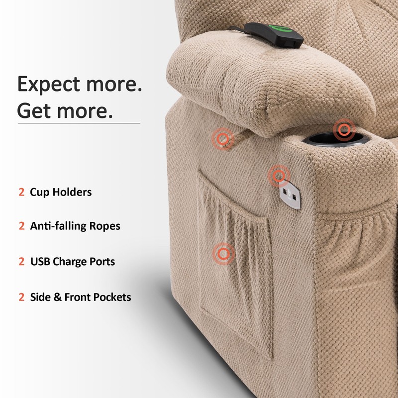 Red Barrel Studio® Electric Power Swivel Glider Rocker Recliner Chair With Cup Holders For Nursery, Hand Remote Control, USB Ports, 2 Side & Front Pockets, Plush Fabric 7797