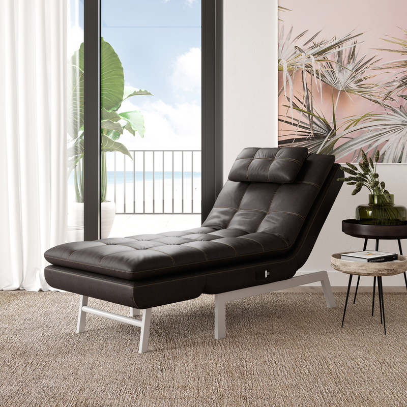 Revere Tufted Faux Leather Armless Reclining Chaise Lounge