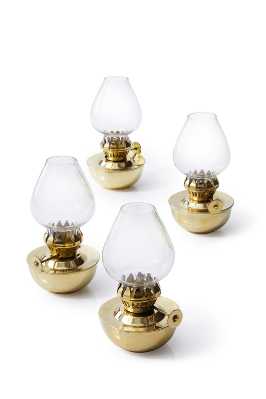 Serene Spaces Living Set Of 4 Vintage Glass Oil Lamp, Brass Mini Oil Lamp, Antique Oil Lamp For Home Decor, Nautical Or Victorian Wedding, Store Window, Measures 4.5" Tall & 2.75" Diameter