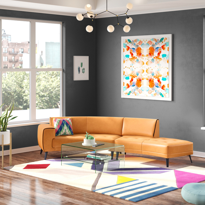 Shandel 130" Wide Genuine Leather Symmetrical Modular Corner Sectional