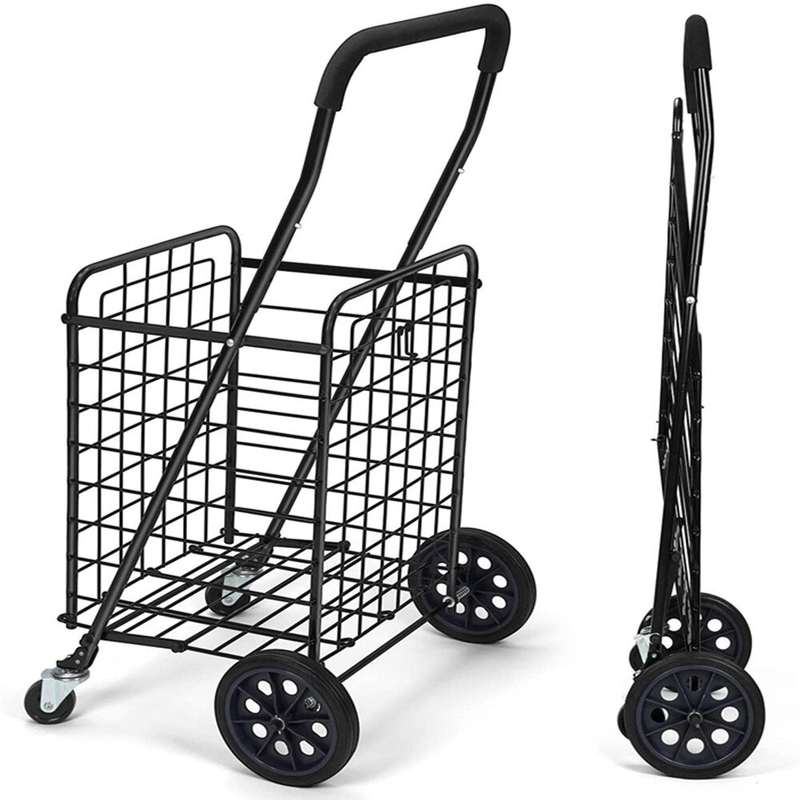 Foldable Rolling Cart Portable Utility Mesh Basket Roll Wheel Storage Grocery 
