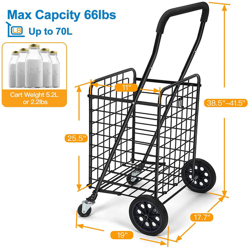 Shopping Cart with Dual Swivel Wheels for Groceries with Compact Folding Portable Cart Saves Space Lightweight Easy to Move Trolley