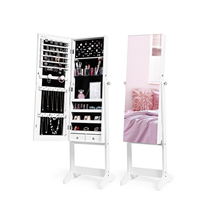 Slim White Jewelry Armoire With Mirror 