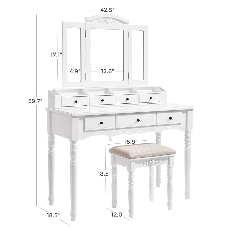Soares 42.5'' Wide Vanity Set with Stool and Mirror