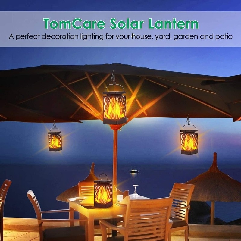 Solar Lights Outdoor Flickering Flame Solar Lantern Outdoor Hanging Lanterns Decorative Outdoor Lighting Solar Powered Waterproof LED Flame Umbrella Lights For Patio Garden Deck Yard