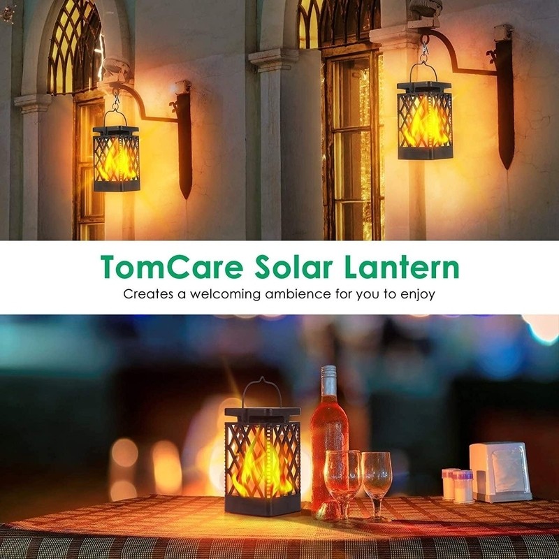 Solar Lights Outdoor Flickering Flame Solar Lantern Outdoor Hanging Lanterns Decorative Outdoor Lighting Solar Powered Waterproof LED Flame Umbrella Lights For Patio Garden Deck Yard