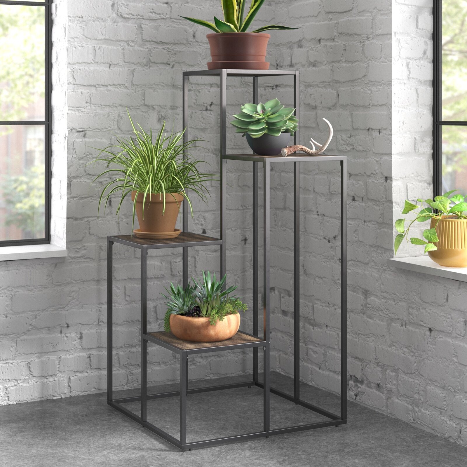 Square Tiered Plant Stand for Indoor Use 
