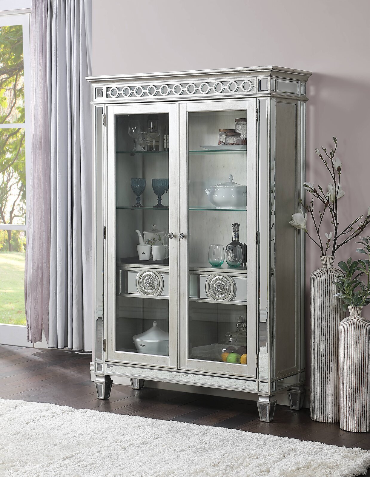 Silver Options Available Claveles Curio Cabinet Glass Display Cabinet 