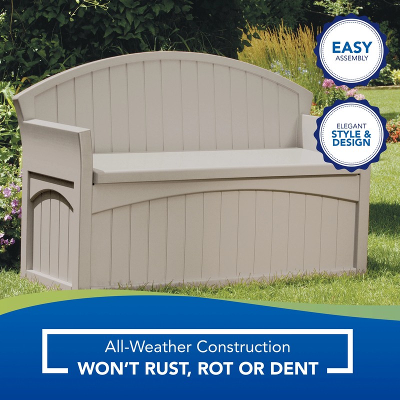 Suncast 50 Gallons Gallon Water Resistant Plastic Storage Bench in Light Taupe