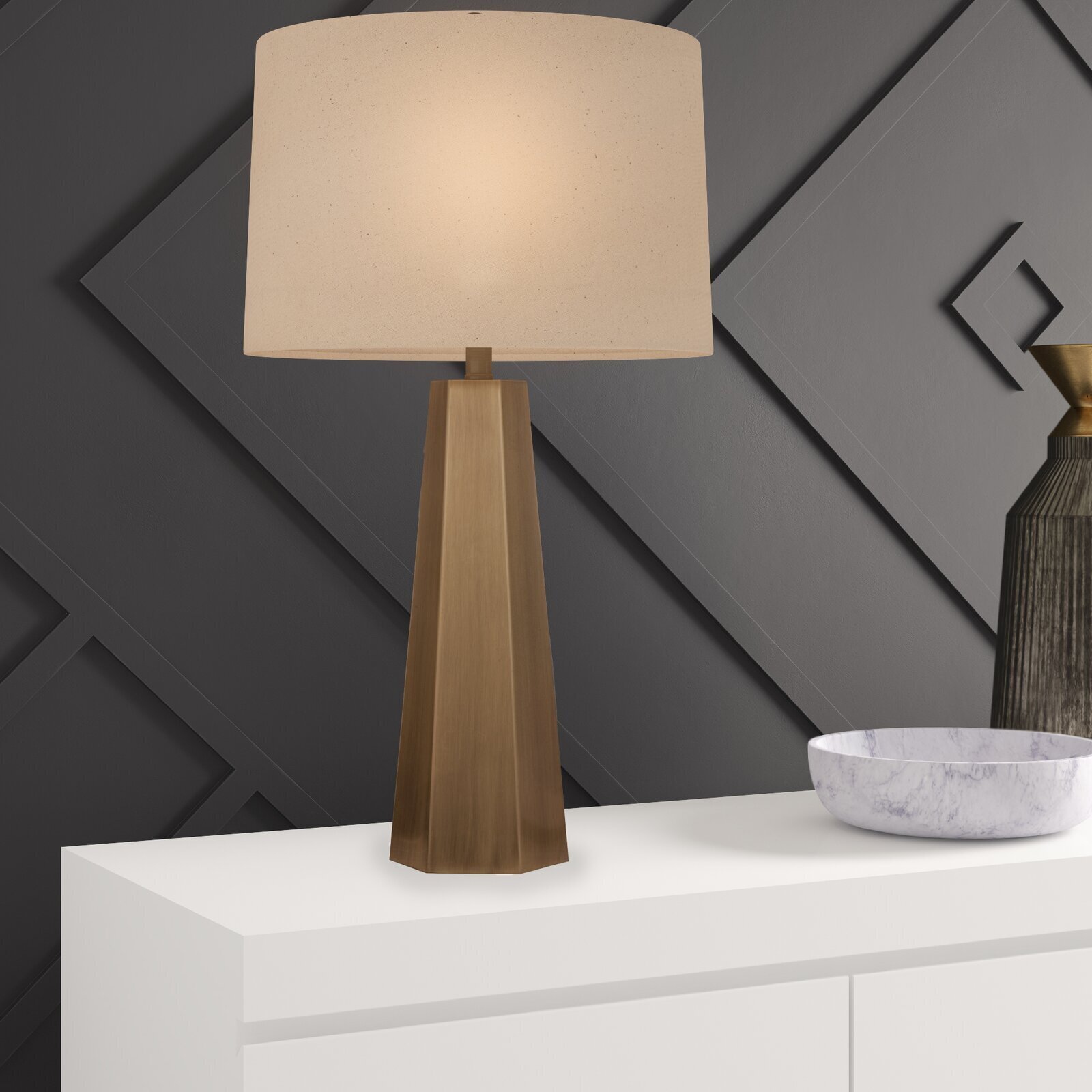 Tapered Geometric Brushed Gold Bedroom Lamp