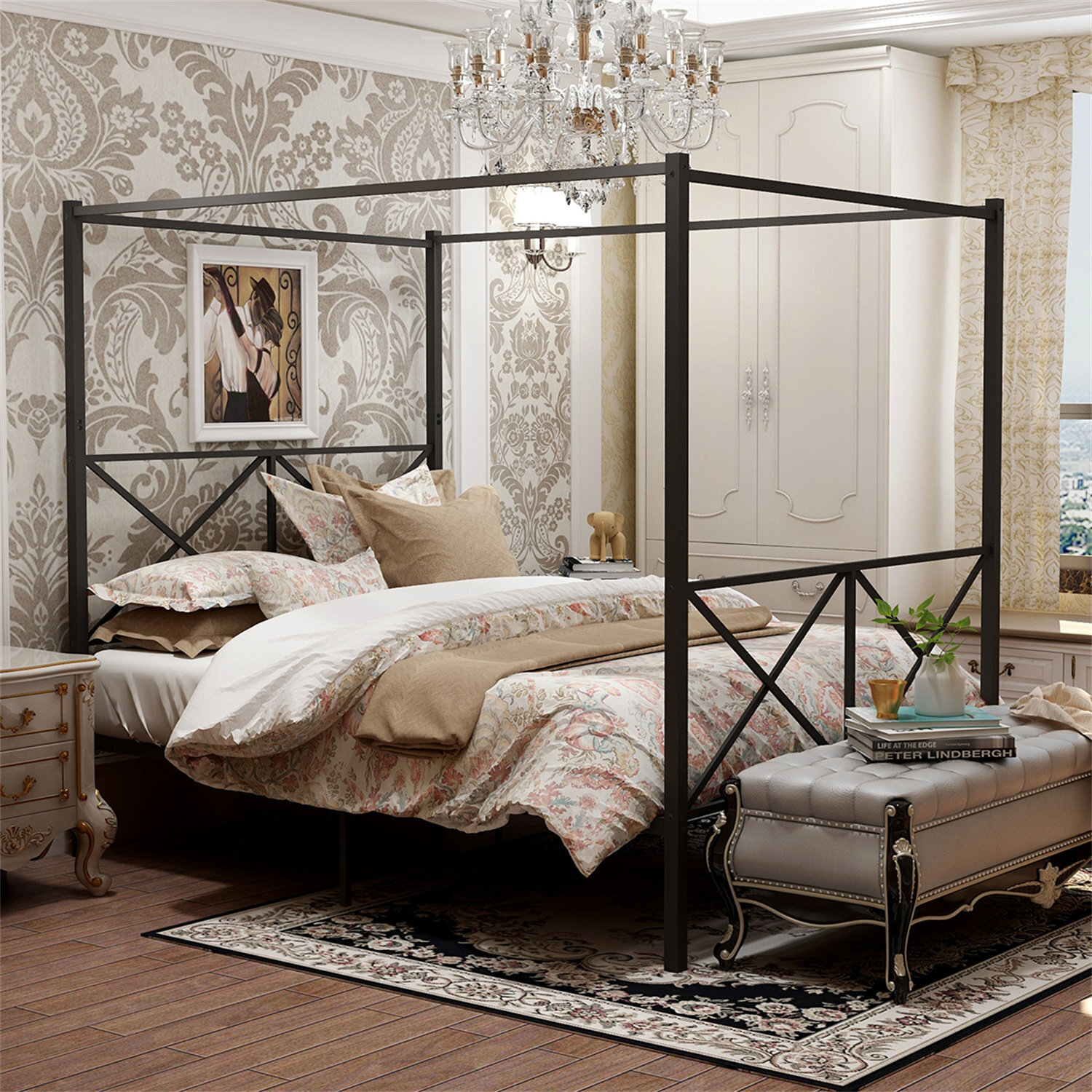 Thick, Black Geometric Frame With Footboard 