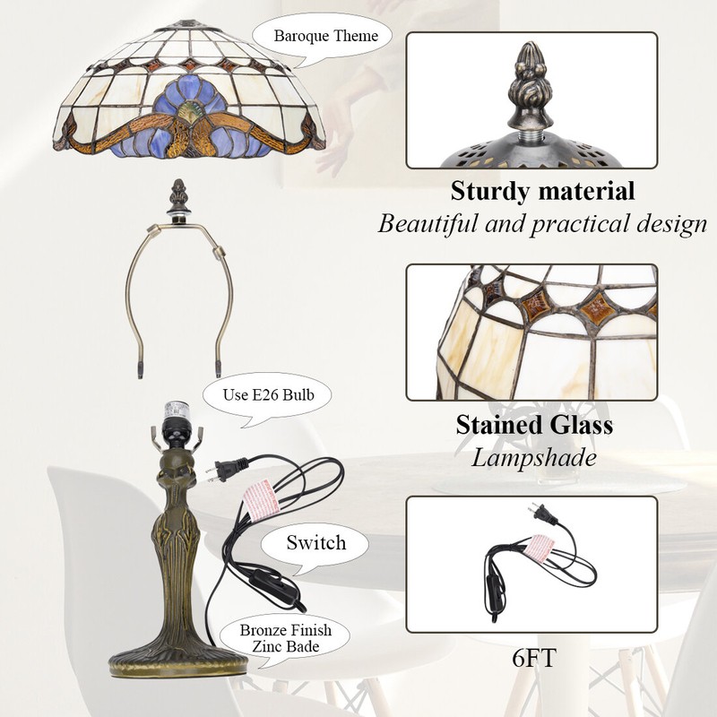 Tiffany Table Lamp - Handmade Antique Baroque Tiffany Desk Lamp For Living Room Bedroom Desk Coffee Bar Art Decoration (Bulb Not Included)