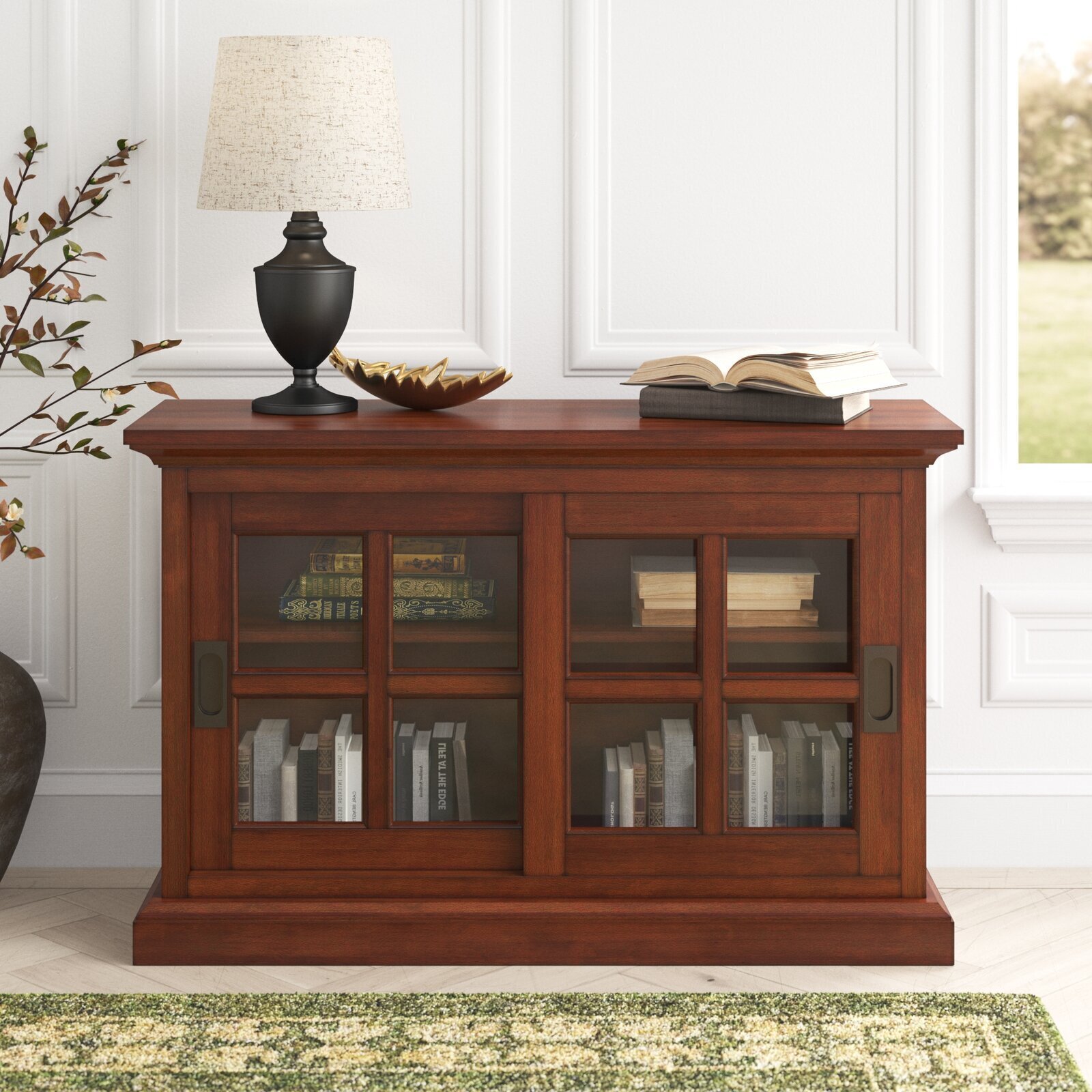 Traditional Horizontal Bookcase with Glass Doors 