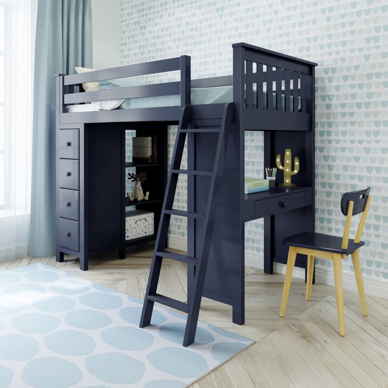 Tyree Twin 4 Drawer Solid Wood Loft Bed with Bookcase by Three Posts™ Baby & Kids