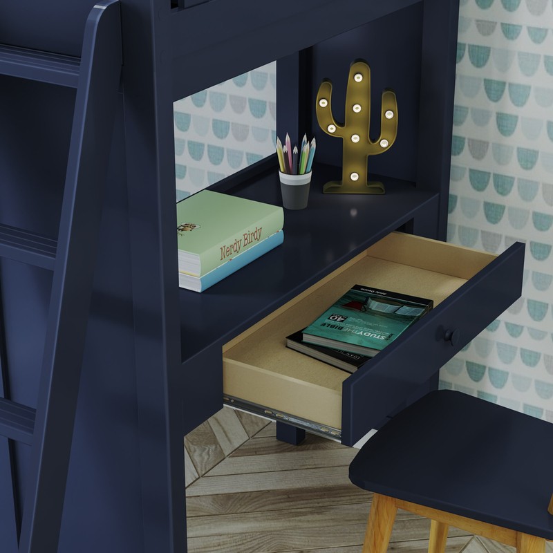 Tyree Twin 4 Drawer Solid Wood Loft Bed with Bookcase by Three Posts™ Baby & Kids