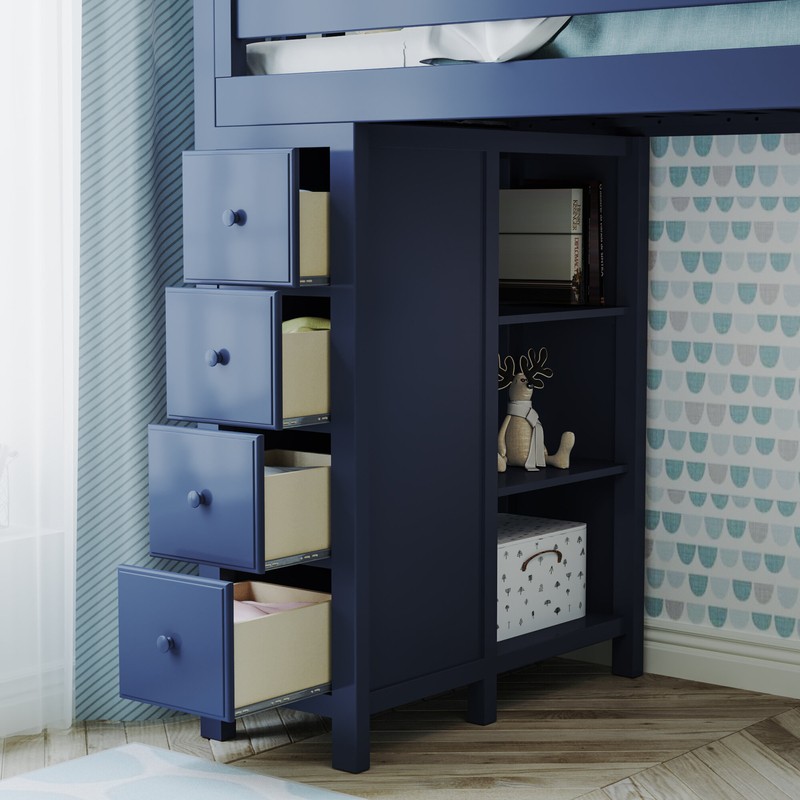Tyree Twin 4 Drawer Solid Wood Loft Bed with Bookcase by Three Posts™ Baby & Kids