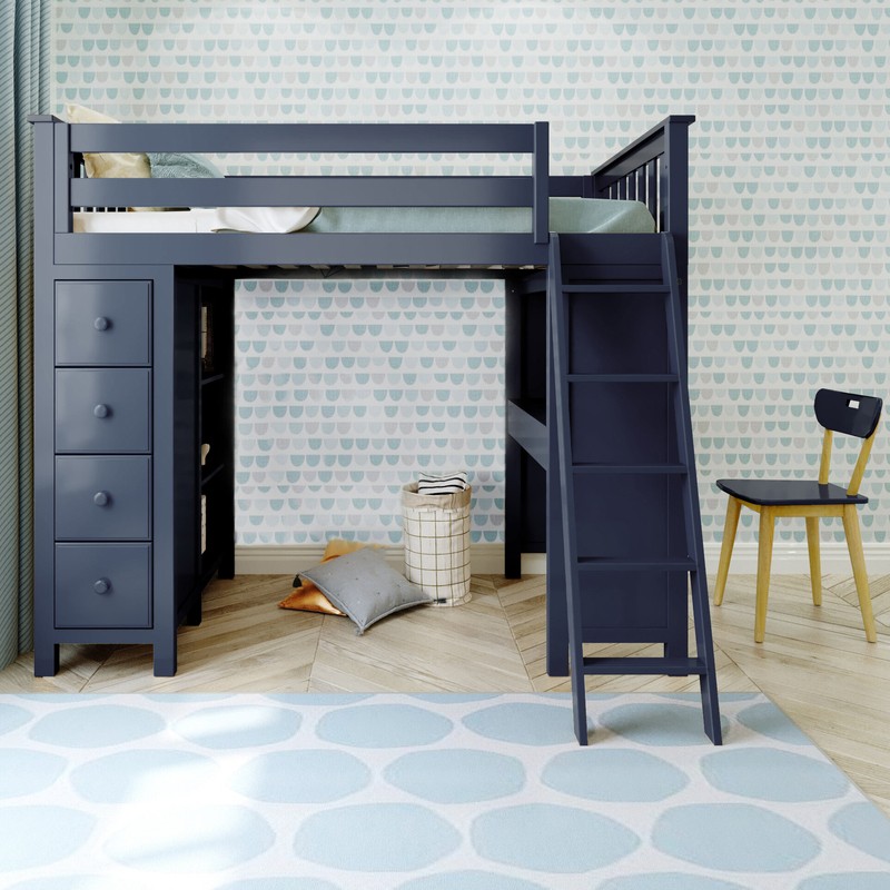 Tyree Twin 4 Drawer Solid Wood Loft Bed with Bookcase by Three Posts™ Baby & Kids